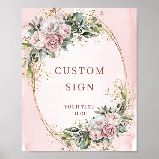 Luxury Boho Blush Pink Greenery Custom Sign ポスター (正面)