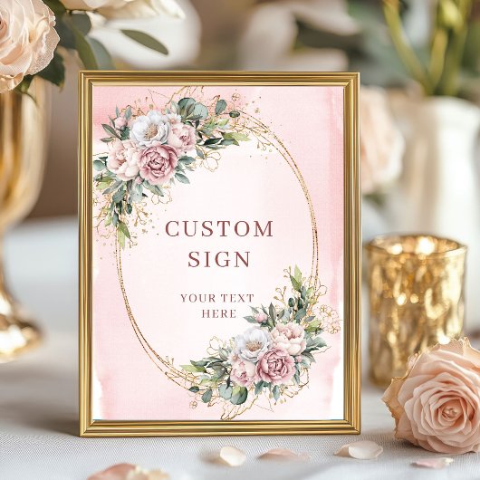Luxury Boho Blush Pink Greenery Custom Sign ポスター