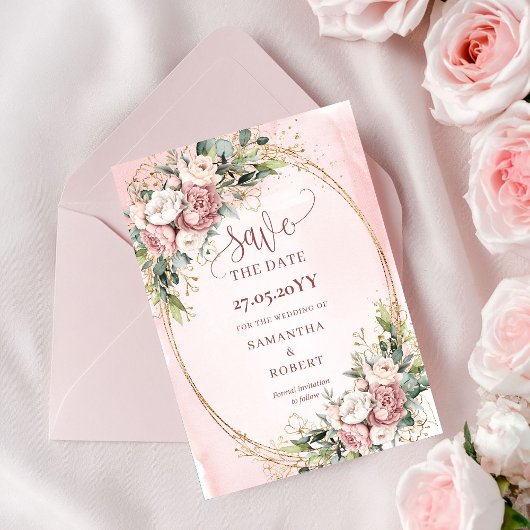 Luxury Boho Blush Pink Greenery Save The Date セーブザデート