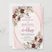 Luxury Boho Burgundy Blush Gold Floral Invitation 招待状 (正面)