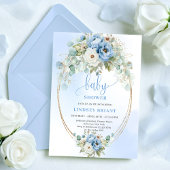 Luxury Boho Dusty Blue Greenery Gold Baby Shower 招待状