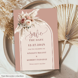 Luxury Boho Dusty Pink Floral Save the Date Card 招待状