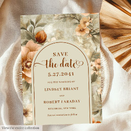 Luxury Boho Earthy Ivory Sage Floral Save the Date 招待状