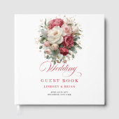 Luxury Boho Floral Red White Wedding Guest Book ゲストブック (正面)