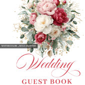 Luxury Boho Floral Red White Wedding Guest Book ゲストブック