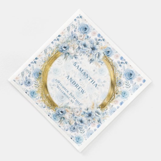 Luxury Boho Light Blue Gold Glitter Wedding Napkin (コーナー)