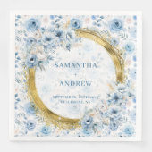 Luxury Boho Light Blue Gold Glitter Wedding Napkin (正面)