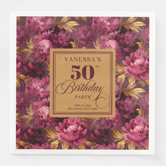 Luxury Boho Marsala Blush Gold 50th Birthday  (正面)