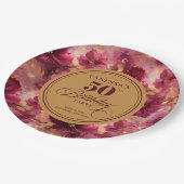 Luxury Boho Marsala Blush Gold 50th Birthday Plate ペーパープレート (アングル)
