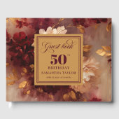 Luxury Boho Marsala Blush Gold Floral 50 Birthday ゲストブック (正面)