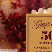 Luxury Boho Marsala Blush Gold Floral 50 Birthday ゲストブック