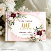 Luxury Boho Marsala Gold Floral 60th Birthday ゲストブック