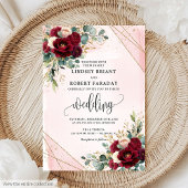 Luxury Boho Merlot Gold Blush Roses Wedding Invite 招待状