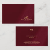 Luxury Bordeaux Elegant Gold Text Monogram 名刺 (正面/裏面)