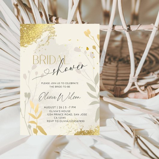  Luxury Botanical Gold Bridal Shower Party 招待状