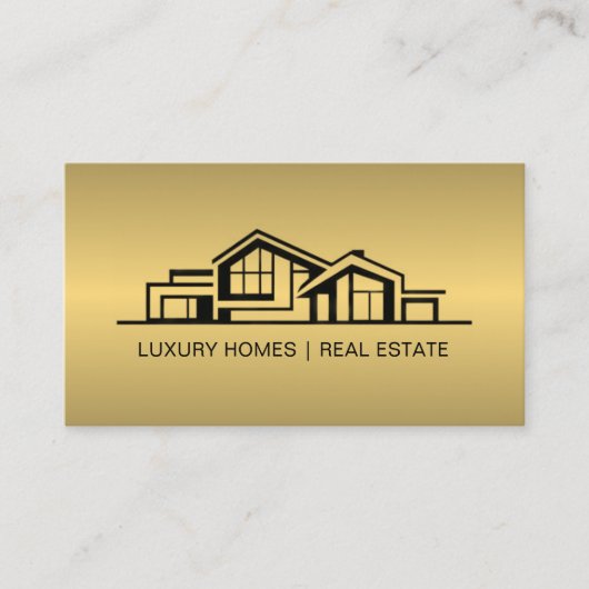 Luxury Brass Gold Real Estate Chic Professional 名刺 (正面)