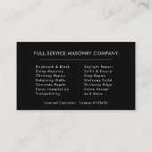 Luxury Bricklayer Brick Masonry Construction 名刺 (裏面)