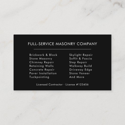 Luxury Bricklayer Brick Masonry Construction 名刺 (裏面)