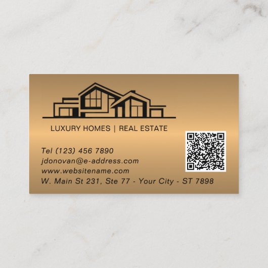 Luxury Bronze Gold Real Estate Chic Professional 名刺 (裏面)
