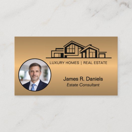 Luxury Bronze Gold Real Estate Chic Professional 名刺 (正面)