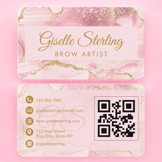 Luxury Brow Artist Gold Agate QR Code 名刺
