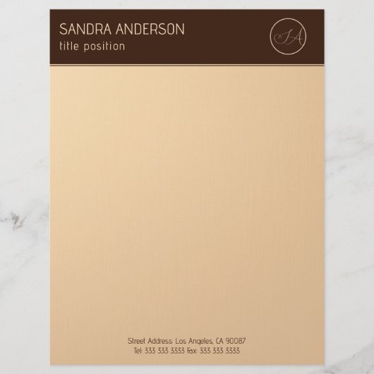 Luxury Brown and Gold Monogram レターヘッド (正面)