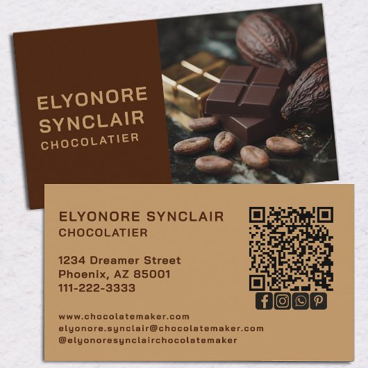 Luxury Brown Beige Half Photo Chocolatier Social 名刺