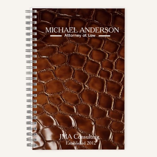 Luxury Brown Crocodile Leather Attorney at Law ノートブック (正面)