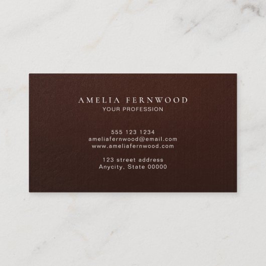 Luxury Brown Leather Professional Minimal Custom 名刺 (裏面)