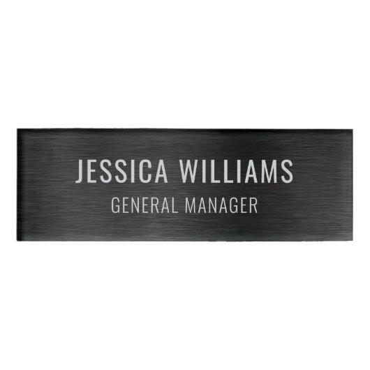 Luxury Brushed Black Steel Professional Modern 名札 (正面)