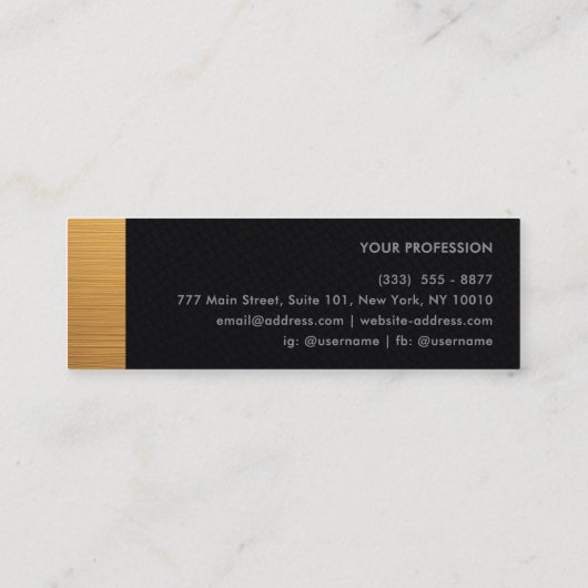 Luxury Brushed Gold & Black Leather Monogram スキニー名刺 (裏面)
