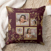 Luxury Burgundy and Gold May Birthday Photo Collag クッション (ブランケット)