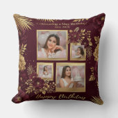 Luxury Burgundy and Gold May Birthday Photo Collag クッション (正面)
