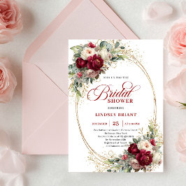 Luxury Burgundy and White Floral Bridal Shower  招待状