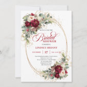 Luxury Burgundy and White Floral Bridal Shower 招待状 (正面)