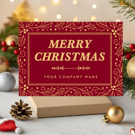 Luxury Burgundy & Antique-Gold Business Christmas シーズンカード