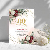 Luxury Burgundy Boho Floral Greenery 90th Birthday 招待状