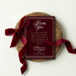 Luxury Burgundy Calligraphy Wedding サンキューカード