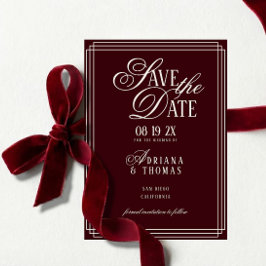 Luxury Burgundy Calligraphy Wedding セーブザデート