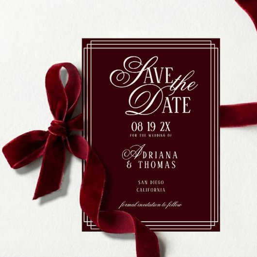 Luxury Burgundy Calligraphy Wedding セーブザデート