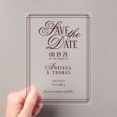 Luxury Burgundy Calligraphy Wedding Save The Date アクリル招待状 (インサイチュ (ポータブル))