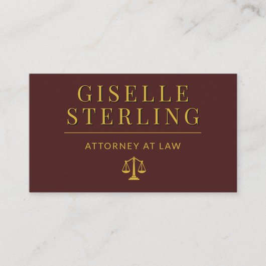 Luxury Burgundy Gold Attorney at Law QR Code 名刺 (正面)