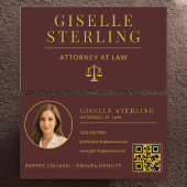 Luxury Burgundy Gold Attorney at Law QR Code 名刺