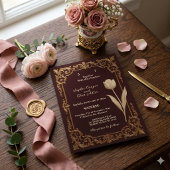 Luxury Burgundy Gold Baroque Tulip Ivory Wedding  招待状
