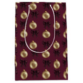 Luxury Burgundy & Gold Baubles & Bows ミディアムペーパーバッグ (正面)