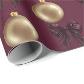Luxury Burgundy & Gold Baubles & Bows ラッピングペーパー (ロールコーナー)