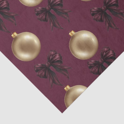 Luxury Burgundy & Gold Baubles & Bows 薄葉紙 (詳細)