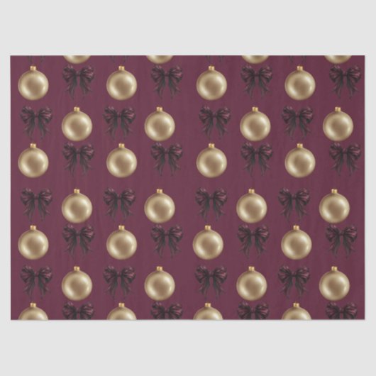 Luxury Burgundy & Gold Baubles & Bows 薄葉紙 (正面)