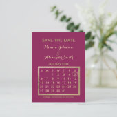 Luxury Burgundy Gold Calendar Save the Date 案内ポストカード (スタンド正面)