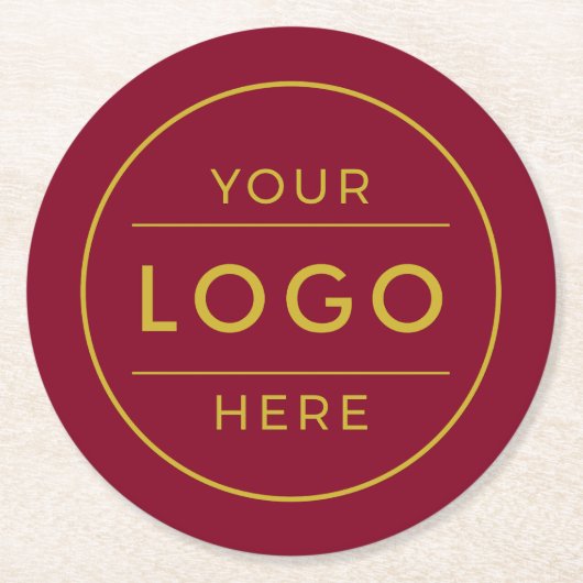 Luxury Burgundy Gold Custom Business Logo ラウンドペーパーコースター (正面)